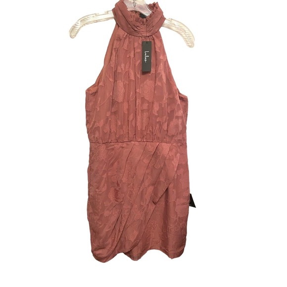 NWT Lulu’s Chic Demeanor Rusty Rose Pink Floral Jacquard Halter Mini Dress Large - Picture 3 of 8